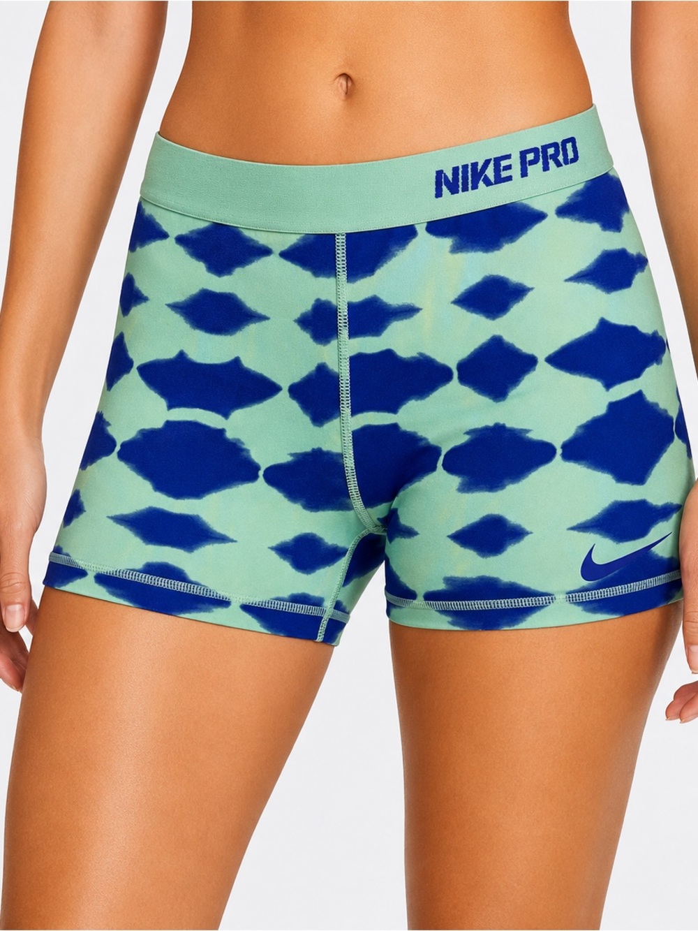 Nike Pro Dri-FIT Compression Shorts Green Blue Print Women’s Large Running Yoga